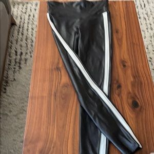 SPANX Faux leather striped leggings!